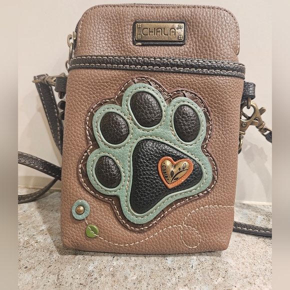 Chala Phone / Crossbody Handbag Faux Leather w / Adjustable Strap Dog Paw Print - Picture 2 of 12